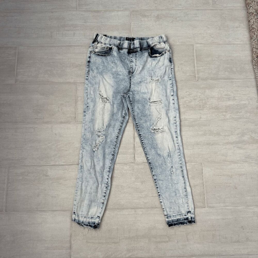 Elite Jeans Skinny Distressed Elastic Waistband Pockets High Rise Acid Wash XL